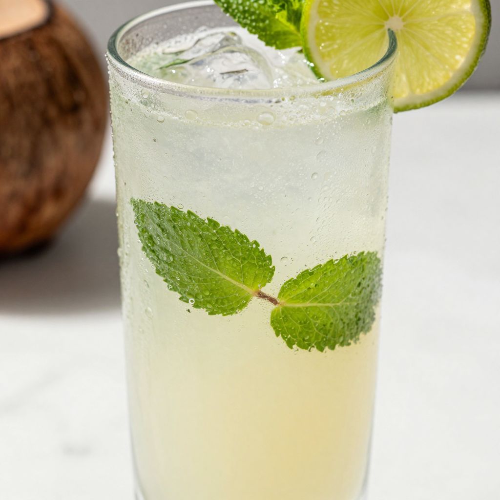 Coconut Mojito in glass with mint and lime