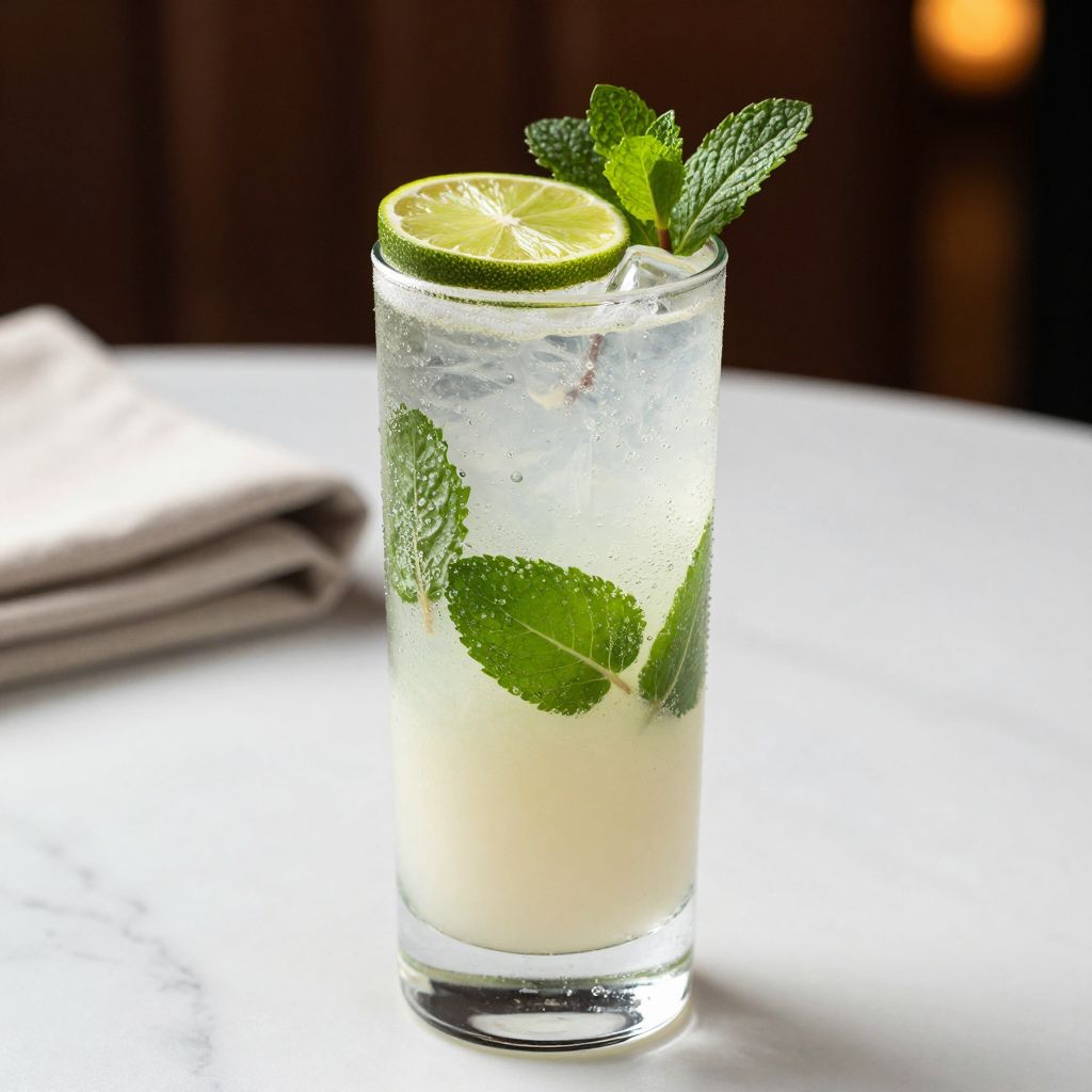 Coconut Mojito served with lime wedge and mint sprig