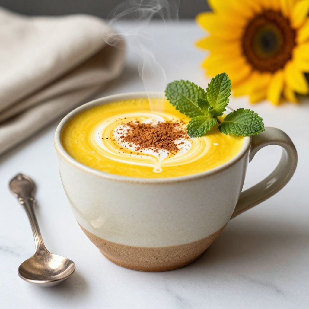 Golden Milk in Glass with Spoon