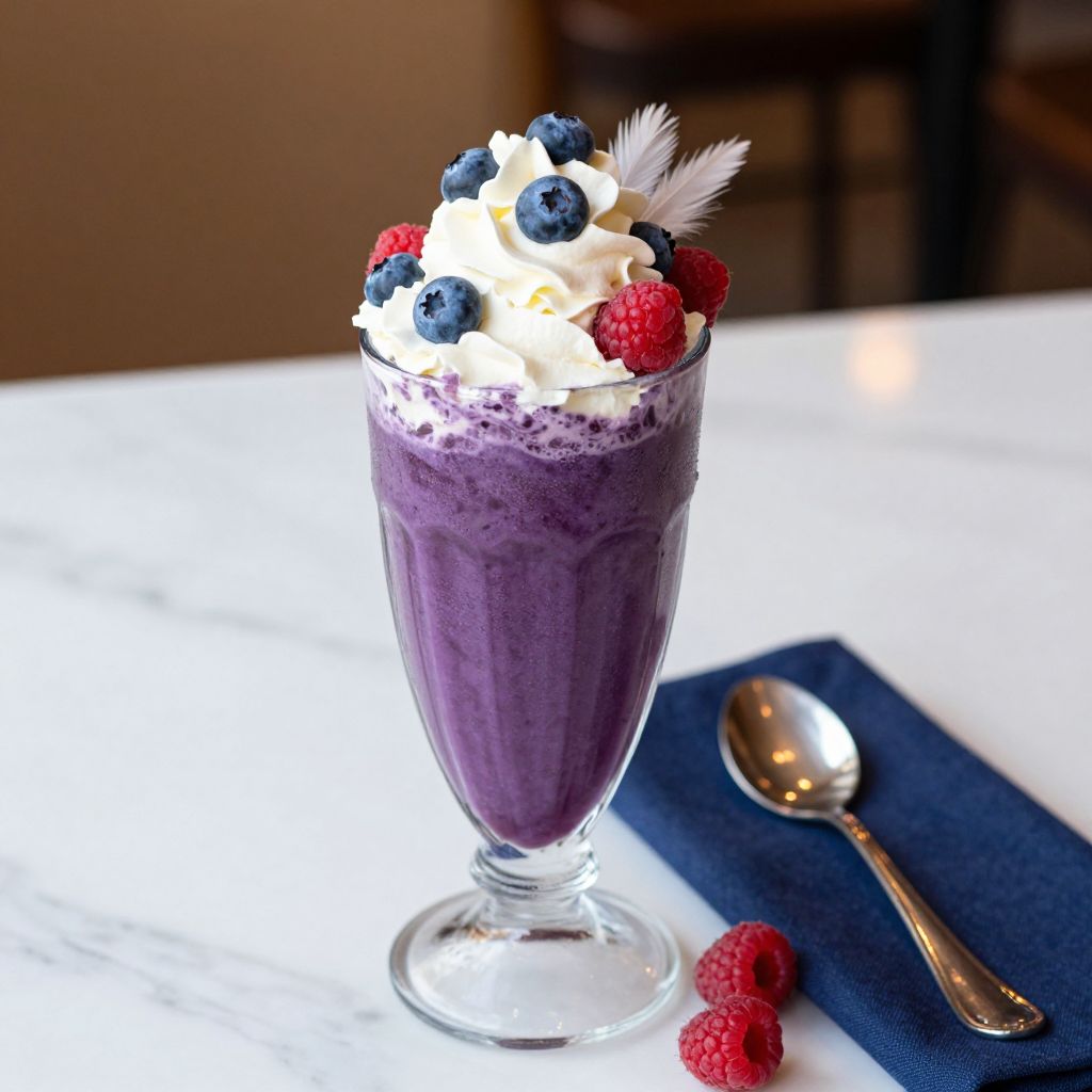 Grimace Shake served in glass with whipped cream