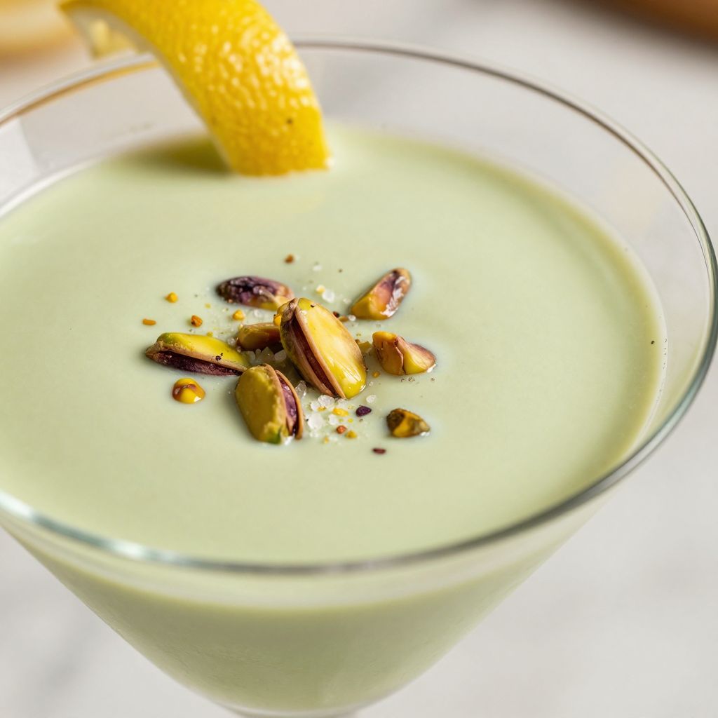 Pistachio Martini in glass with garnish