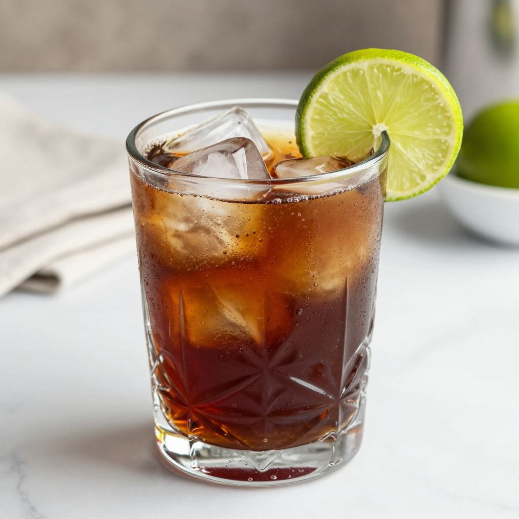 Rum and Coke drink served in glass