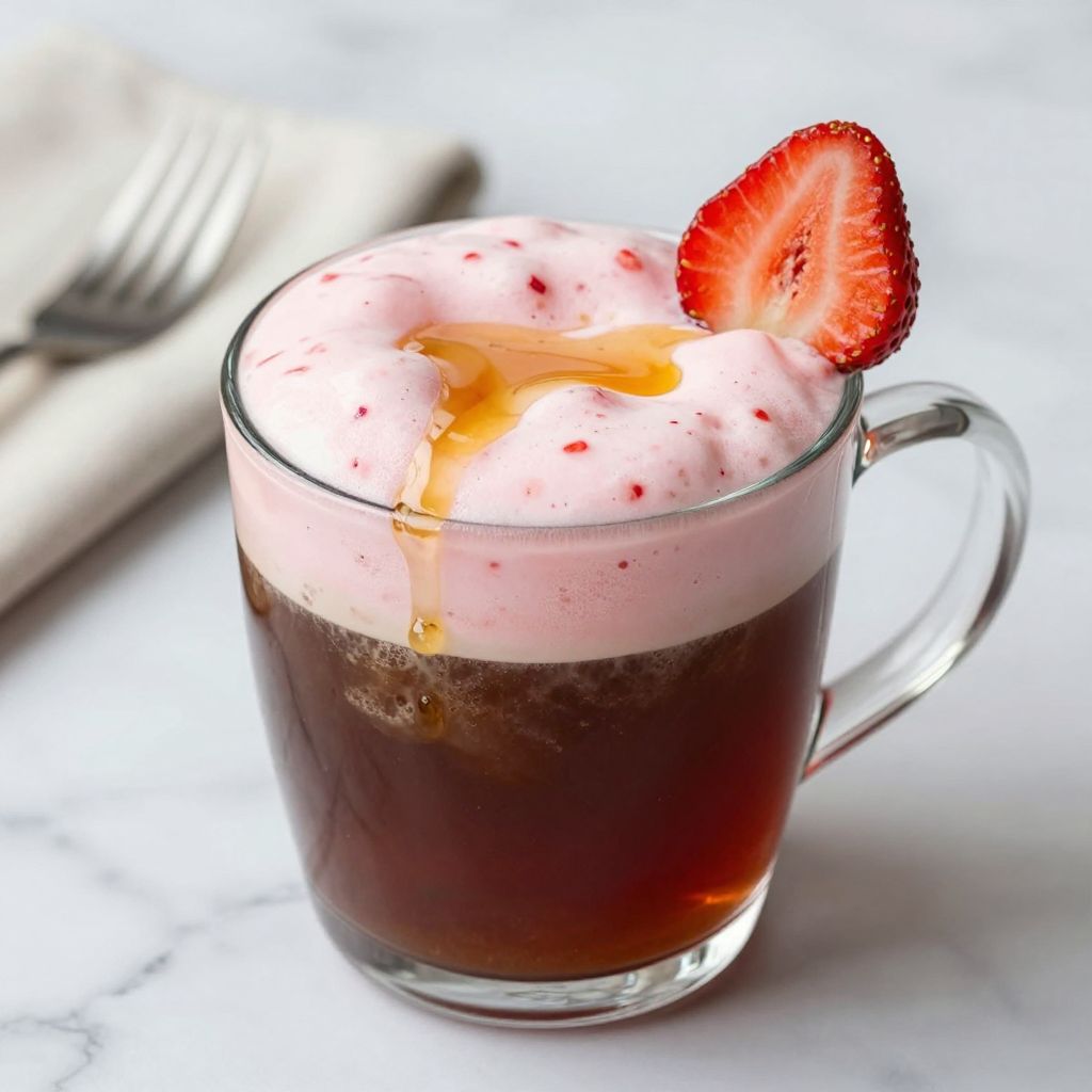 Strawberry cold foam served in glass