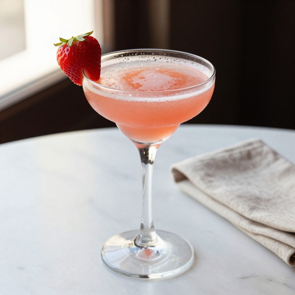 Strawberry Martini served in a coupe glass